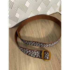 Bison Designs Floral Belt Small Brown Gold Buckle Web Canvas Women